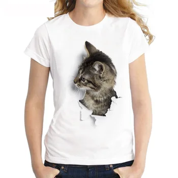 Kitajska Vrhu Način Femme Očarala 3D Mačka Tiskanja Priložnostne Harajuku Ženske T-Shirt Poletje Kratek Rokav Priložnostne Krog Vratu Poceni Oblačila