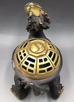 Kitajski Ročno Izrezljane medenina čenče zmaj želva Kadila gorilnik Kip