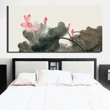 Kitajski Slog Lotus Cvetje Platna Slike Velikosti Domačega Blaga Wall Art Plakati Tradicionalnih Oljno Sliko Za Posteljo, Soba Dekor