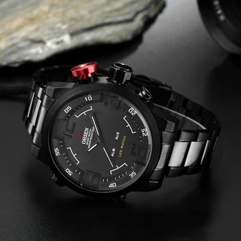 Klasična OHSEN Watch Moških iz Nerjavečega Jekla Digitalni Watch Športno ročno uro LED Quartz Vojaške Zapestne Ure Relogio Masculino