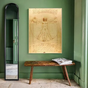 Klasične Slavni slika Vitruvian Man, Študija Razmerja, Leonardo da Vinci, Plakat Wall Art Platno Slikarstvo Doma Dekor