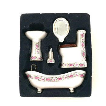 Kopalniške Opreme Keramike Nastavi Za punčke 1:12 Lutke Miniaturnega Pohištva Belo Školjko Bazena Ogledalo 5pcs WA006
