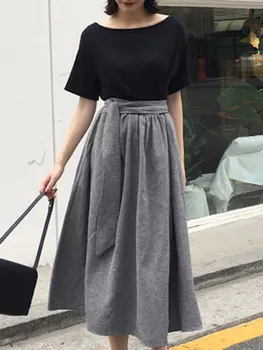 Korejski Mozaik Slog Lady Obleko 2019 Ženske Maxi Obleke Urad Dama Letnik Poletni Ženska Moda Obleko Vestiods Črto Robe