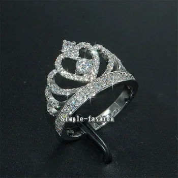 Kraljica Crown Diamond Ring Pravi 925 sterling srebrni Nakit Razkošje Angažiranost, Poročni bend, Obroči za Ženske Poročne Stranka pribor