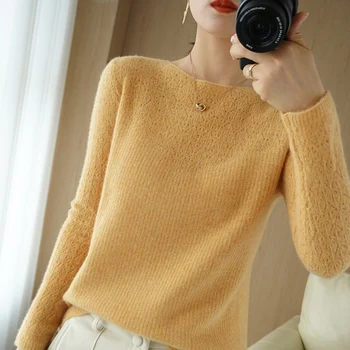Krog vratu kašmir pulover ženske jeseni in pozimi novo self-gojenje vsestranski votlih plesti volne dno majica