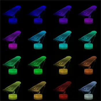 Kul Skuter Skateboard 3D Lučka LED USB Razpoloženje Noč Svetlobe Multicolor Dotik Daljinsko Luminaria Tabela Desk Toplo Bela Crack Znanja