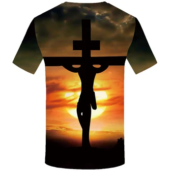 KYKU Jezus majica s kratkimi rokavi Moški Prostora za T-shirts 3d Harajuku Anime Obleko Luna Tshirt Natisnjena v Oblaku Shirt Tiskanje Kratek Rokav Punk Rock