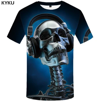 KYKU Lobanje T-shirt Moški Modra Glasbe Tshirt Hip Hop Tee Kovinski 3d Print Majica s kratkimi rokavi Punk Rock Mens Priložnostne Oblačila Poletne zabavne Majice