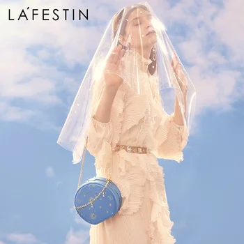 LA FESTIN 2020 poletje nov modni meglica modra svilena vezenina majhne okrogle vrečke verige ramenski messenger torba ženske