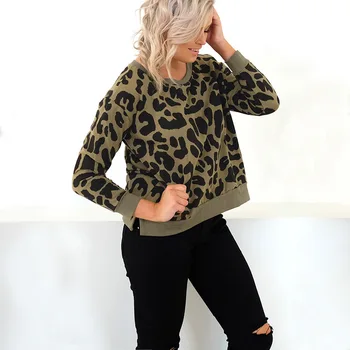 Leopard hoodies, womens 2019 pulover ženske jopice 2019 pomlad jesen priložnostne dolg rokav vrhovi o-izrez ženska majica