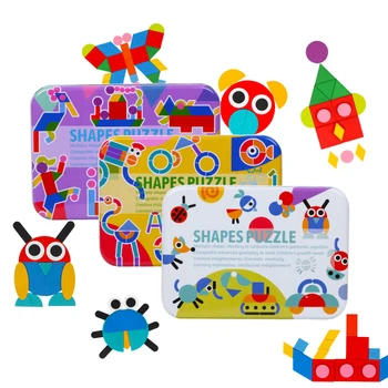 Lesene Vzorec Bloki Živali Sestavljanke, Sortiranje, Zlaganje Igre Montessori Izobraževalne Igrače Toddlers Otroci Fantje Dekleta Darila