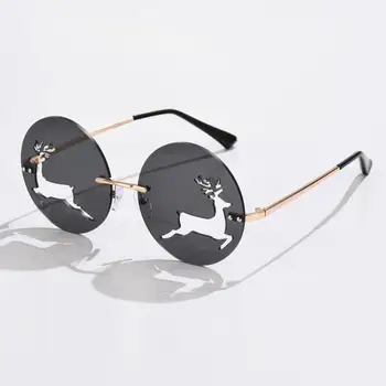 LongKeeper Moda Rimless Punk Sončna Očala Ženske Letnik Krog Elk Lok Sončna Očala Moških Party Očala Črna Rdeča Božična Darila