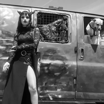 Lossky Seksi Visoko Režejo Krilo Dolgo Črno Gothic Punk Jeseni Visoko Pasu Strani Split Polno Oblačila Zadrgo 2020 Ulične Ženske