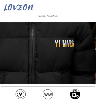 LOVZON 2021 Pozimi Toplo Bombaž-podloženi Plašči Moške Pismo Natisnjeno Zgostitev Suknjič Moda Ulica Debele Parkas Hooded moška Oblačila