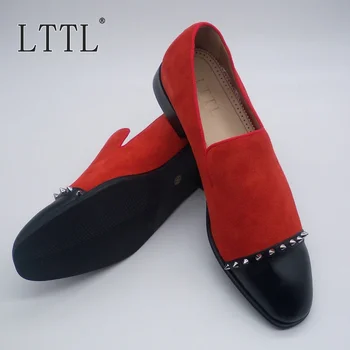 LTTL Najnovejši Modni Rdeči Antilop Loafers Luksuzni Ročno Krpanje Slip-on Moški Obleko Čevlje z Dodatkom za Moške Poroko In Maturantski Čevlji