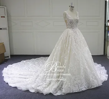 Luksuzni backless 2020 poročno obleko, po meri narejene Kapela Vlak čipke ramenih Letnik s Kristalno poročne obleke XF18016
