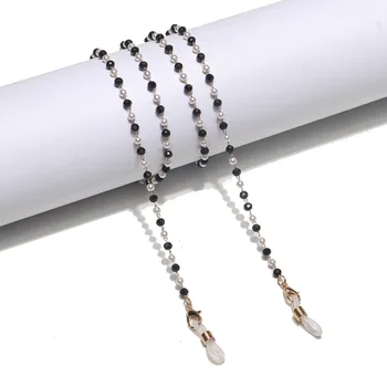 Luksuzni ročno izdelan modni verigi Pearl black crystal ročno očala verige očala vrv masko verige ogrlica za ženske