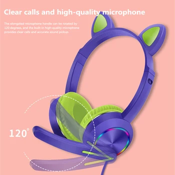 Luštna Mačka Head-mounted Slušalke Žične Igranje Glasbe v Stereo Bas Slušalke Lučka LED je 3,5 mm Žično Dekle Hči Slušalke Za PC