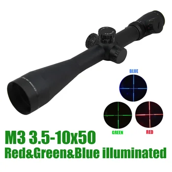 M3 3.5-10x50 Rdeče in Zelene in Modro osvetljene Puška Obseg ocena 4 Mil-Dot Lovska Optika Prihajajo Z Nosilci