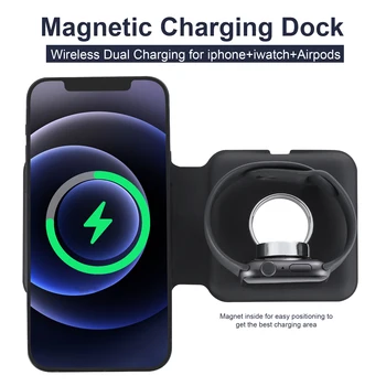 Magsafing Namizno Stojalo Zložljivo Magnetni Dual-Polnjenje Za iPhone 12 Pro Max 15W Hitro Brezžično Polnjenje Z AirPods Watch Imetnika
