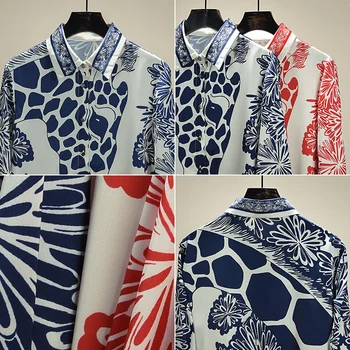 Majica Ženske Pomlad 2021 Nov prihod Modni Tisk Šifon Bluzo z Dolgimi rokavi Elegantno Vrhovi
