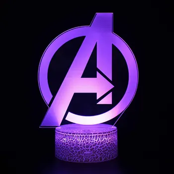 Marvel Avengers Slika 3D Akril Iluzijo LED Lučka USB Stereoskopski Pisane Nočna Model Igrače za Otroke Ustvarjalno Božič Darilo