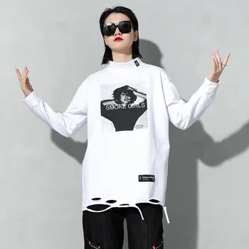 Max LuLu Pomlad Korejski Oblikovalec Zgornji Deli Oblacil Ženske Letnik Svoboden Dolg Rokav Tee Majice Ženske Priložnostne Tiskanih Tshirts Punk Stil Obleke