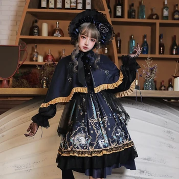 Melonshow Gothic Lolita Obleko Plus Velikost Črno Modra Lolita Obleko Ženske Lolita Letnik Viktorijanski Obleka Ženska Obleka Loli Oblačila