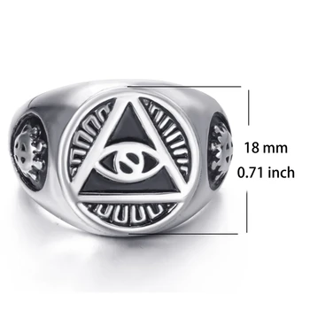 Mens Nerjavno Jeklo Tesnila Illuminati All-vidi-oči illunati piramida/eye simbol Biker Nakit, Velikost 7-15