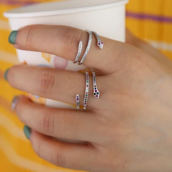 Mikro utrla cz multi zaviti kača obroč ženske polno prst nakita srebrne barve pisane cz prilagodite obroči