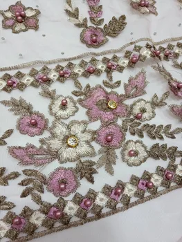 Milylace priljubljena oblika roza čipke tkanine beaded afriške poročne poročno obleko tkanine, čipke 5 metrov na veliko očesa til čipke BGW-E