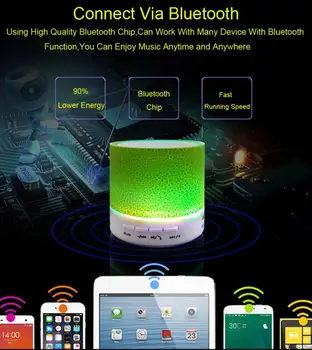 Mini Brezžični Bluetooth Zvočnik Prenosni LED Predvajalnik Glasbe Za Xiaomi iPhone Podpira TF Kartice USB Stereo Glasbeni Zvok Subwoofer Box