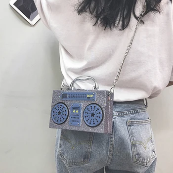 Moda Dame Torbici Osebnost Bleščica Radio Slog Crossbody Torbe Za Ženske Pu Usnje Harajuku Ramenski Messenger Bag Mini