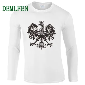Moda Kul poljski Orel Natisnjeni T-shirt Pomlad Jesen Moških Bombaž O-vratu Dolg Rokav T Srajce Moda Smešno Tees Vrhovi