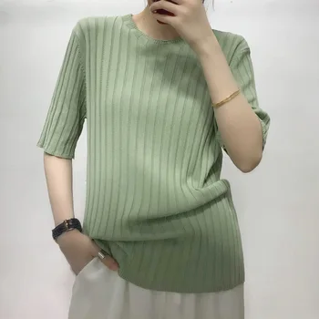 Moda Nova moda je tanka, pletena kratka sleeved majica s kratkimi rokavi ženske