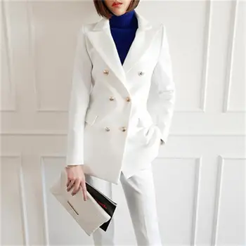 Moda obleko obleko ženski spomladi Nova Visoko kakovostna bela priložnostne Poslovna Obleka + hlače OL obleko, dvodelno, ženske Delovne obleke