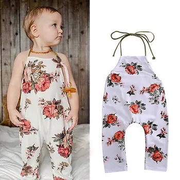 Moda Poletje Baby Toddler Cvet Povodcem Romper brez Rokavov Čipke Jumpsuit Sunsuit Oblačila