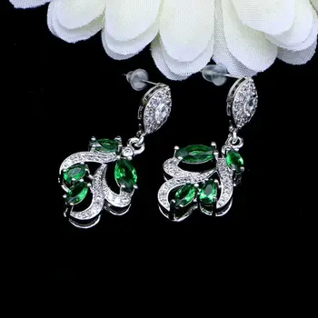 Moda Romantično 925 Sterling Silver Uhani Naravno Zeleno Kubičnih Cirkonij Pribor Za Poročne