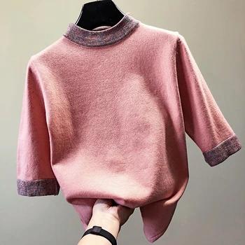 Moda svoboden pol rokav pleteni pulover ženske turtleneck mozaik Puloverji 5colors 2019 spomladi in jeseni novih turistov