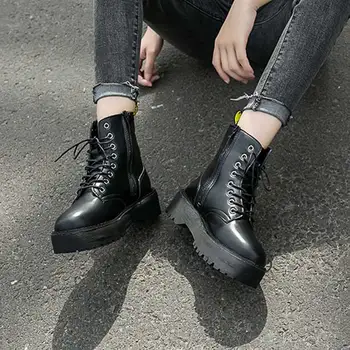 Moda Za Ženske Platformo Oxford Usnja Čevlji Ženska, Motorno Kolo, Škornji, Škornji Čipke Črnega Škorenjčki Klini Ženski Botas Mujer
