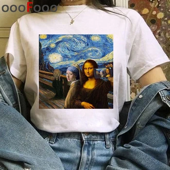 Mona Lisa Estetske Harajuku Majica s kratkimi rokavi Ženske Grunge Smešno Risanka T-shirt Ullzang Letnik 90. letih Tshirt Nova Moda Vrh Tees Ženski