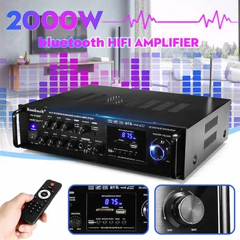 Močan 2000W 110V 220V bluetooth 4ohm Stereo Audio Moč Hi-fi Ojačevalec Karaoke Ojačevalec+RC Support 2 MIC FM Moč Ojačevalnika