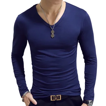 Moška T-shirt Spomladi in Jeseni Men ' s Long Sleeve Priložnostne Dno Majica T-shirt Barva Slim Posadke Vratu Udoben Pulover