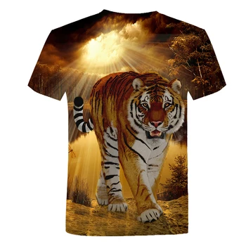 Moške Majice 3D Tiskanih Živali Tiger t majica Kratek Rokav Smešno Oblikovanje Priložnostne Vrhovi Tees Moški Halloween t shirt Azijskih velikost 6XL