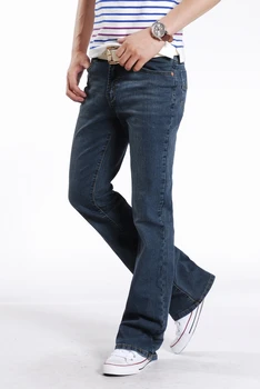 Moške Pomlad Jesen Slim Fit Sežgati Jeans Hlače Homme Business Casual Boot Cut Traper Hlače Moški Se Raztezajo Dolge Signalne Jeans Modra