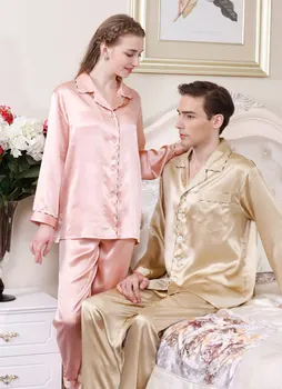 Moške Sleepwear Čista Svila Pari Pižamo Zgornji in Spodnji Set Za Moške Velikosti L, XL, XXL
