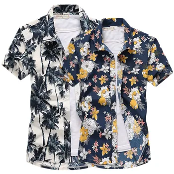 Moški oblačila Cvet Majica 2020 Poletje Nov Modni Slog Priložnostne Kratka Sleeved Kokosovo drevo tiskanja Hawaiian Beach Majica Moški camisa