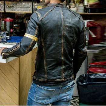 Moški Slim Fit Bomber Jakne Moški stoji Ovratnik Usnja PU Plašč Moški Zadrga Jakno Jaquetas De Motocicleta