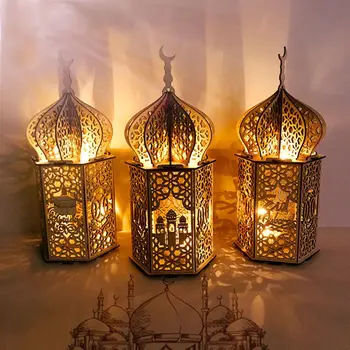 Muslimanski Festival Svetlobe Ramadana Eid Mubarak Okraski Leseni LED Lučka P9YB
