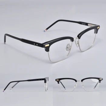 New York blagovne Znamke Pol Okvir Očal za Moške, Ženske Thom TB711 Kvadratnih Pol Rimless Očala Optični Predpisovanje Očal Okvir